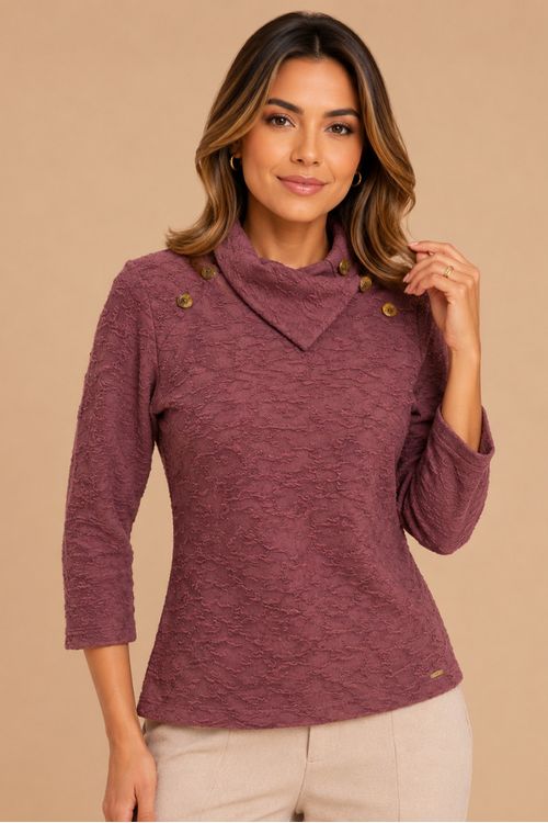 BLUSA TEXTURIZADA GOLA ASSIMETRICA UVA